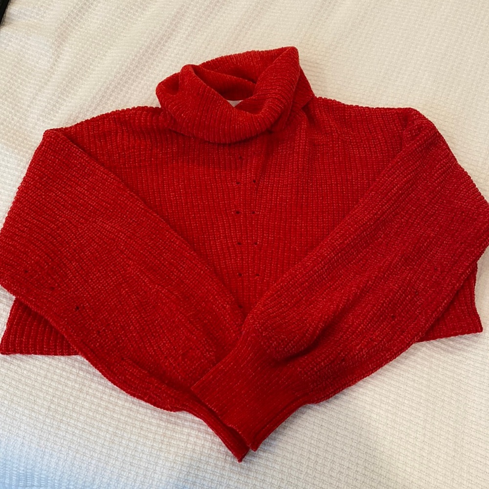 Cropped cowl neck sweater